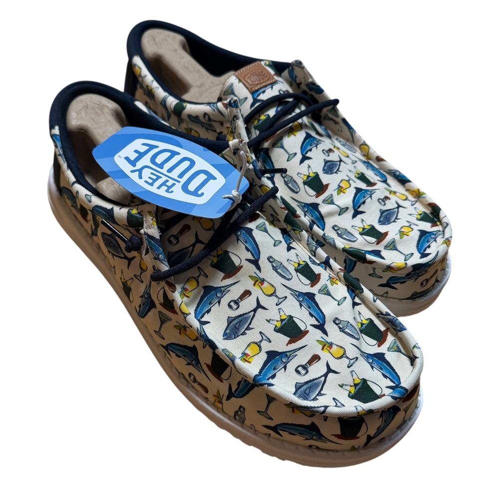 Heydude Wally Island Time Mens Size 14 Egret Multi New Fishing Slip On Shoes